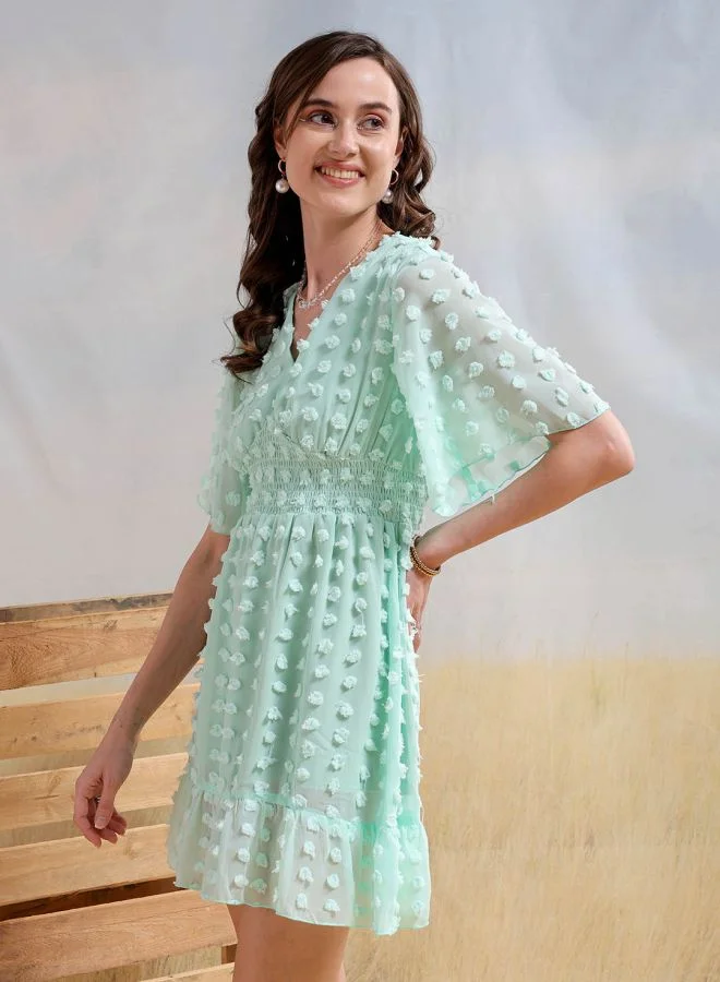 مرفوعة Women Fit and Flared Casual Textured Mini Dress