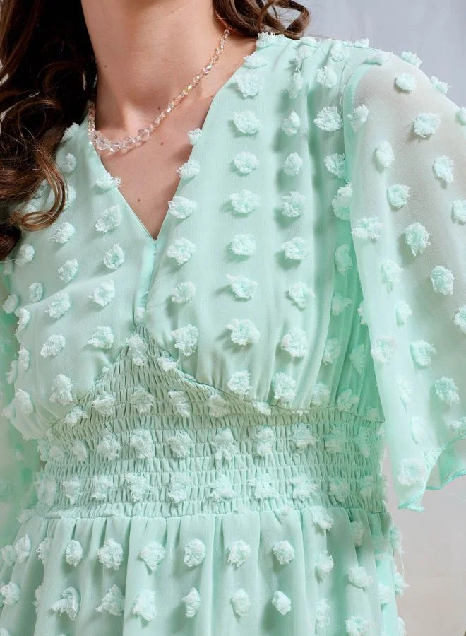 مرفوعة Women Fit and Flared Casual Textured Mini Dress