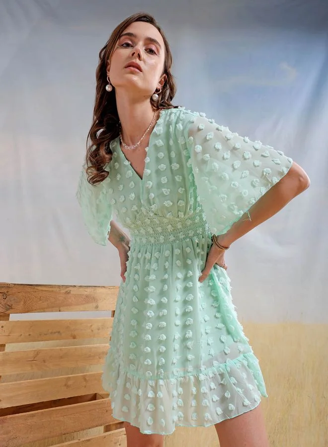 مرفوعة Women Fit and Flared Casual Textured Mini Dress