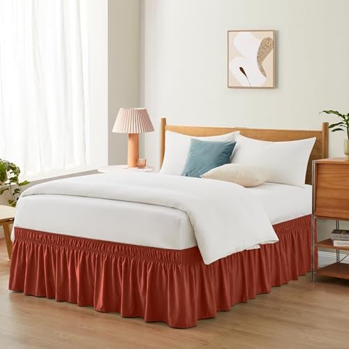 Entisn Orange Adjustable Bed Skirt for Full & Queen Size Bed - with 18 Inch Tailored Drop, Wrap Around Bed Skirts with Adjustable Elastic Belt for Easy Fitting - Wrinkle & Fade Resistant - Image 1