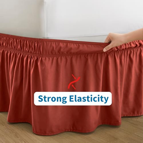 Entisn Orange Adjustable Bed Skirt for Full & Queen Size Bed - with 18 Inch Tailored Drop, Wrap Around Bed Skirts with Adjustable Elastic Belt for Easy Fitting - Wrinkle & Fade Resistant - Image 5