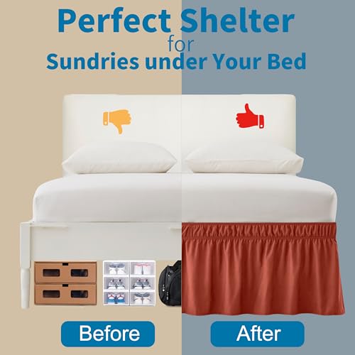 Entisn Orange Adjustable Bed Skirt for Full & Queen Size Bed - with 18 Inch Tailored Drop, Wrap Around Bed Skirts with Adjustable Elastic Belt for Easy Fitting - Wrinkle & Fade Resistant - Image 4