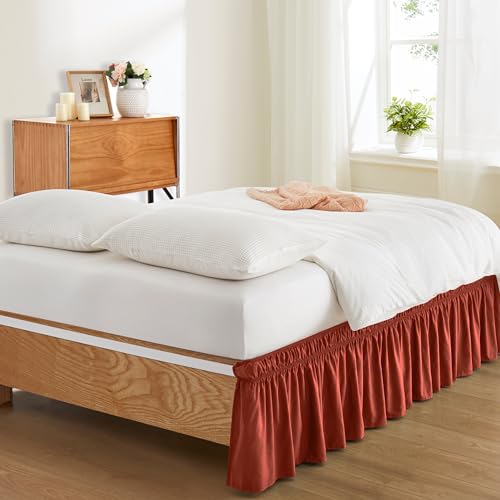 Entisn Orange Adjustable Bed Skirt for Full & Queen Size Bed - with 18 Inch Tailored Drop, Wrap Around Bed Skirts with Adjustable Elastic Belt for Easy Fitting - Wrinkle & Fade Resistant - Image 2