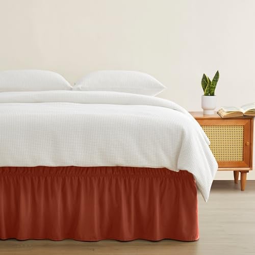 Entisn Orange Adjustable Bed Skirt for Full & Queen Size Bed - with 18 Inch Tailored Drop, Wrap Around Bed Skirts with Adjustable Elastic Belt for Easy Fitting - Wrinkle & Fade Resistant - Image 3
