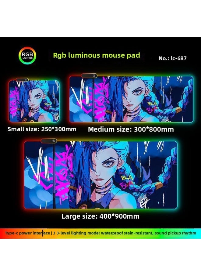 Generic - RGB Luminous Mouse Pad Computer Keyboard Hand-held Desktop Pad Oversized Game E-sports Pad Thickened Internet Cafe Table Pad-Color:300*800mm-Pattern:Upgraded Version Of Pickup Rhythm-lc687 - Image 1