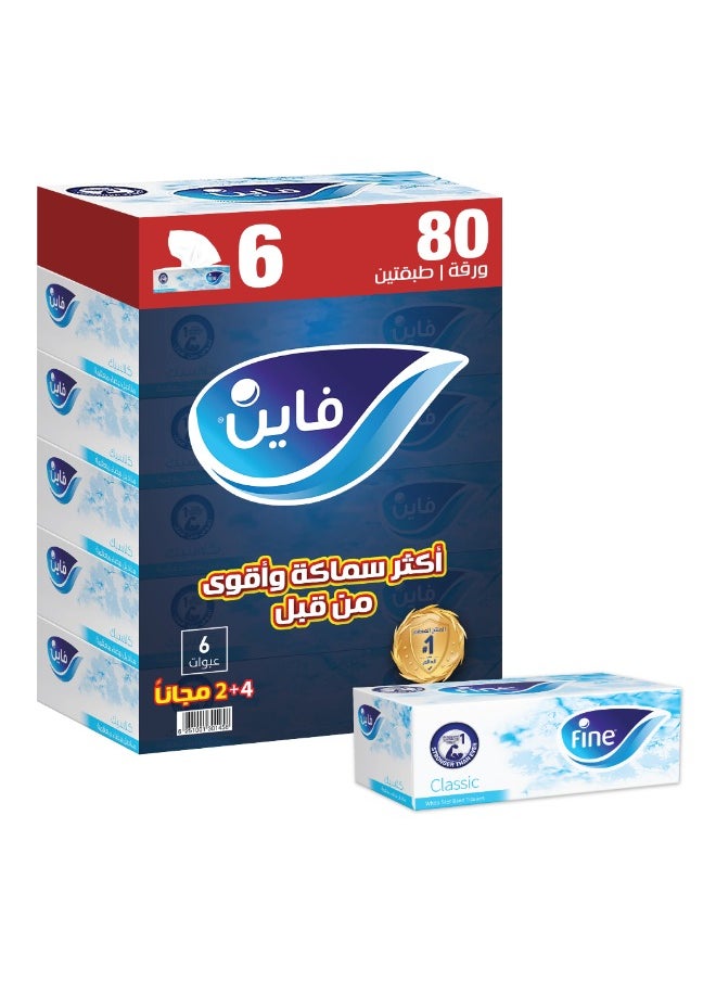 Fine Classic Sterilized 2 Ply Facial Tissue 80 Sheets Pack of 6  - Image 1