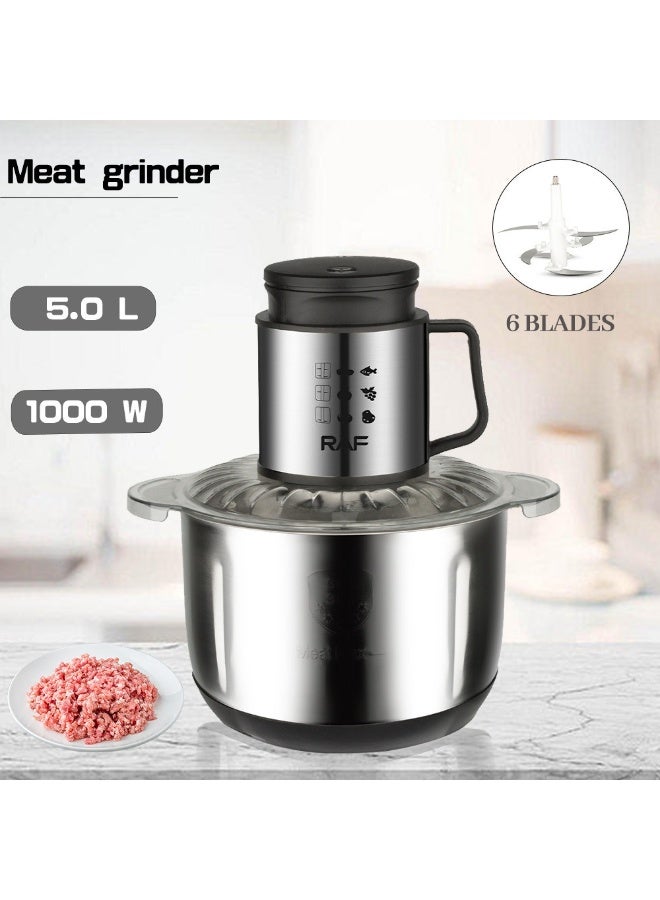 RAF 5 liter stainless steel electric meat grinder and vegetable slicer，Electric Stainless Steel Meat Grinder 2 Speeds Food Processor Kitchen Slicer Egg Beater - Vegetable & Garlic Mincer - Image 1