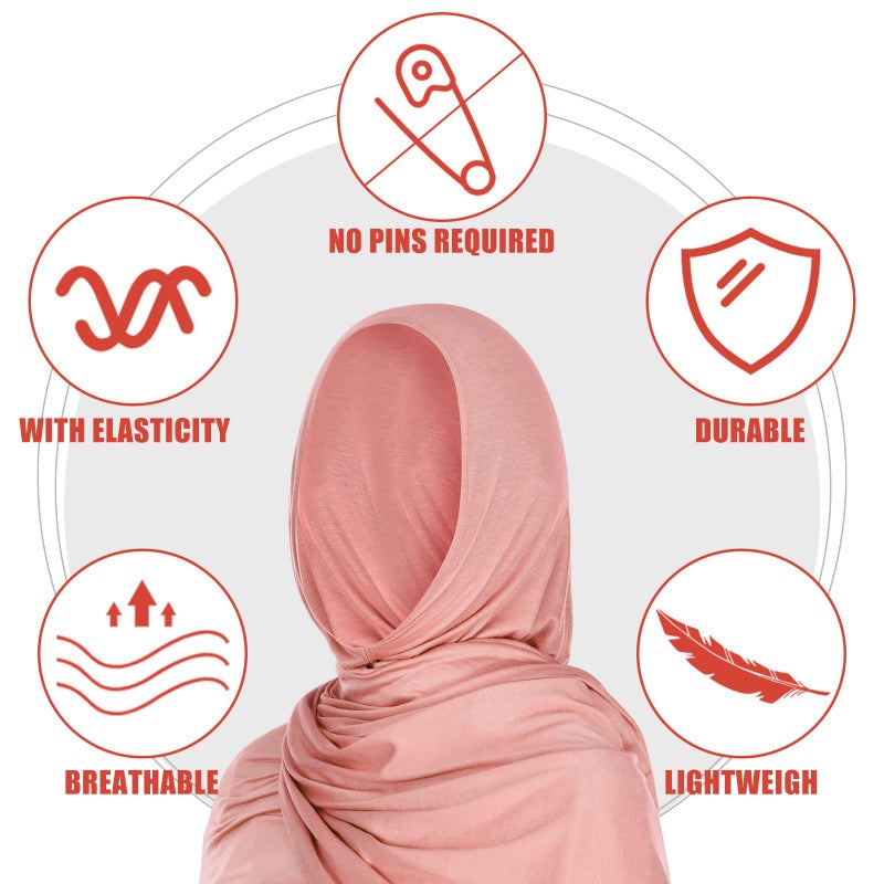 Vabean 4 Pcs Instant Hijab for Women Jersey Hijabs Pinless Ramadan Islamic Muslim Head Wraps Premium Head Scarf Shawl turban(Black, Dusty Rose, Vanilla, Gray) - Image 3