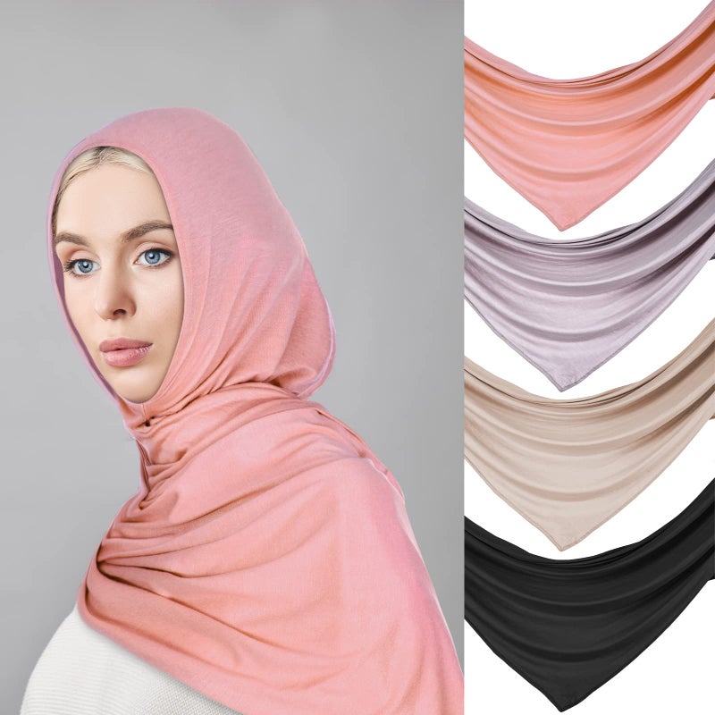 Vabean 4 Pcs Instant Hijab for Women Jersey Hijabs Pinless Ramadan Islamic Muslim Head Wraps Premium Head Scarf Shawl turban(Black, Dusty Rose, Vanilla, Gray) - Image 5