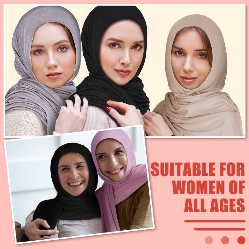 Vabean 4 Pcs Instant Hijab for Women Jersey Hijabs Pinless Ramadan Islamic Muslim Head Wraps Premium Head Scarf Shawl turban(Black, Dusty Rose, Vanilla, Gray) - Image 4