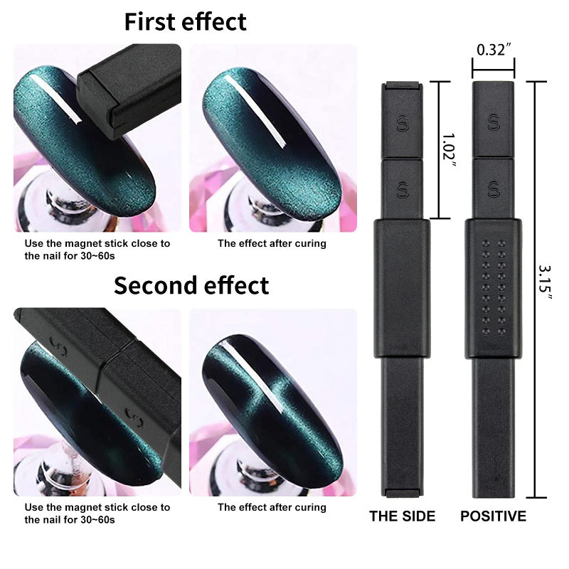 Ideal Swan 8 Pieces Nail Magnet Tool Set, Double-head Flower Design Nail Magnet Pens Magnet Stick 3D Magnetic Cat Eye Gel Polish Nail Art, for DIY 3d Magnetic, Salon, Studio or Home - Image 3