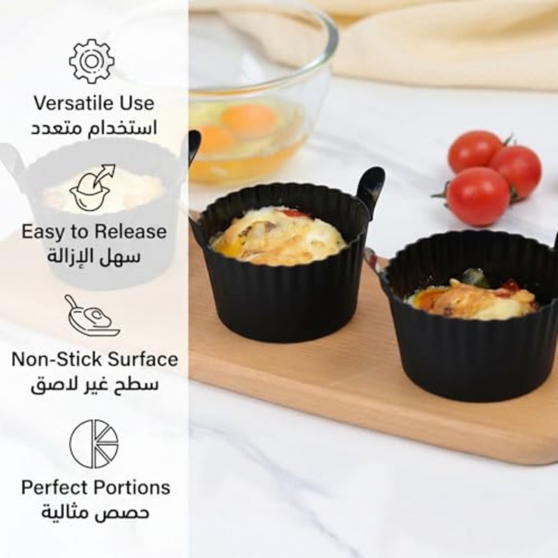 Air fryer ramekins, silicone egg moulds, black, heat-resistant and non-stick, for baking and poaching - Image 5