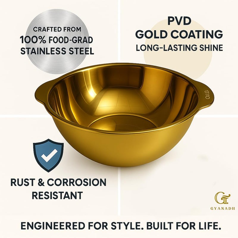 Gyanadh Golden Stainless Steel Mixing Bowl with Double Handles - 24.5 CM Non-Stick Cooking, Baking & Serving Bowl - Durable Everyday Pan for Food Prep, Frying, Kitchen Use - Image 5