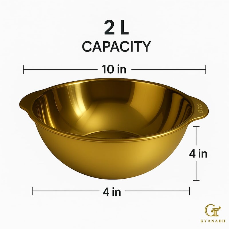 Gyanadh Golden Stainless Steel Mixing Bowl with Double Handles - 24.5 CM Non-Stick Cooking, Baking & Serving Bowl - Durable Everyday Pan for Food Prep, Frying, Kitchen Use - Image 3