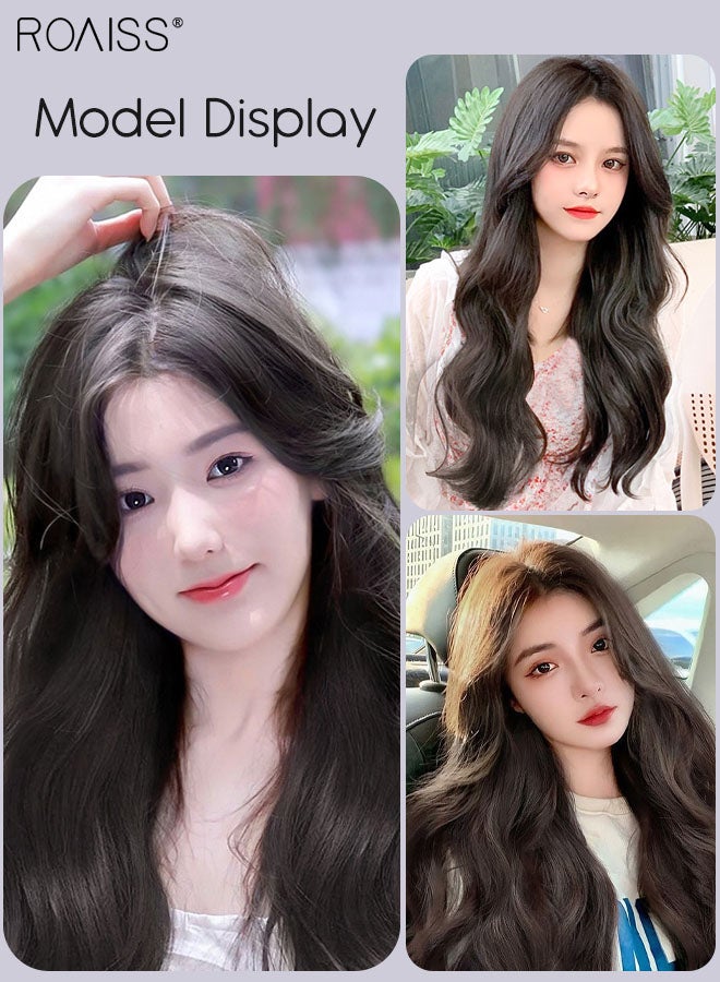 roaiss V-Shaped Brown Black Hair Extensions, One Piece Wavy Hair Extension With 4 Clips, Heat Resistant Synthetic Hairpiece For Women, 60Cm  - Image 5