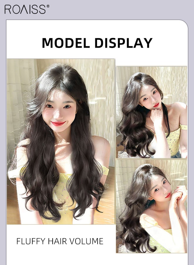 roaiss V-Shaped Brown Black Hair Extensions, One Piece Wavy Hair Extension With 4 Clips, Heat Resistant Synthetic Hairpiece For Women, 60Cm  - Image 2