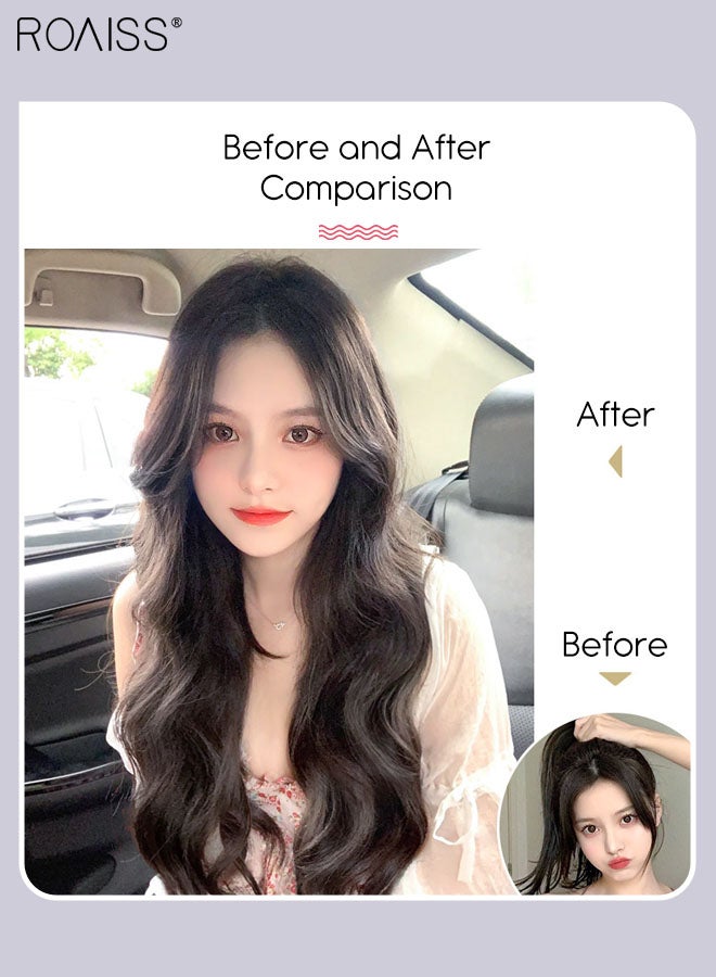 roaiss V-Shaped Brown Black Hair Extensions, One Piece Wavy Hair Extension With 4 Clips, Heat Resistant Synthetic Hairpiece For Women, 60Cm  - Image 4