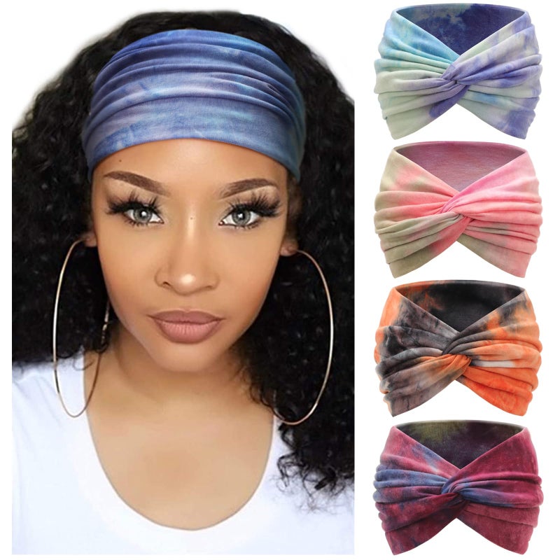 DRESHOW 4 Pack Turban Headbands for Women Wide Vintage Head Wraps Knotted Cute Hair Band Accessories - Image 1