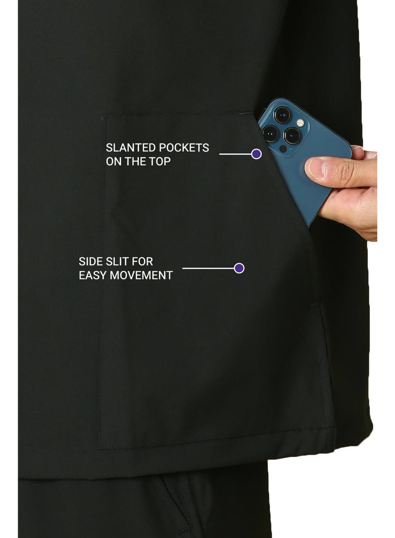 KNYA Ecoflex Men's 5 Pocket Active Scrub Suit | Athleisure wear | Modern V neck | For Doctors (Black) - Image 3