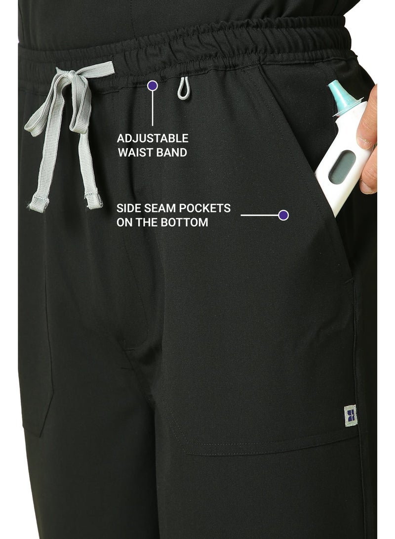 KNYA Ecoflex Men's 5 Pocket Active Scrub Suit | Athleisure wear | Modern V neck | For Doctors (Black) - Image 4