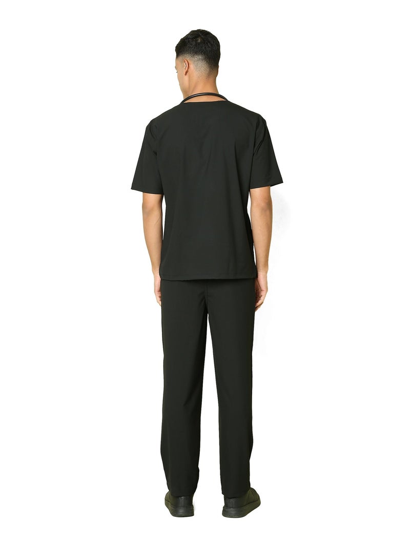 KNYA Ecoflex Men's 5 Pocket Active Scrub Suit | Athleisure wear | Modern V neck | For Doctors (Black) - Image 2