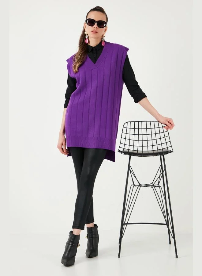 Lela Lela V-Neck Long Back Knitted Sweater Women's SWEATER 4616088Y