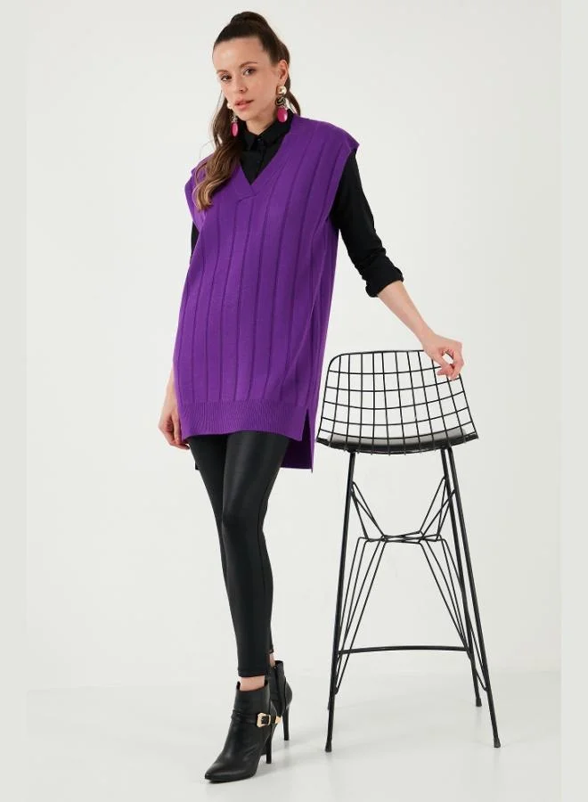 Lela Lela V-Neck Long Back Knitted Sweater Women's SWEATER 4616088Y