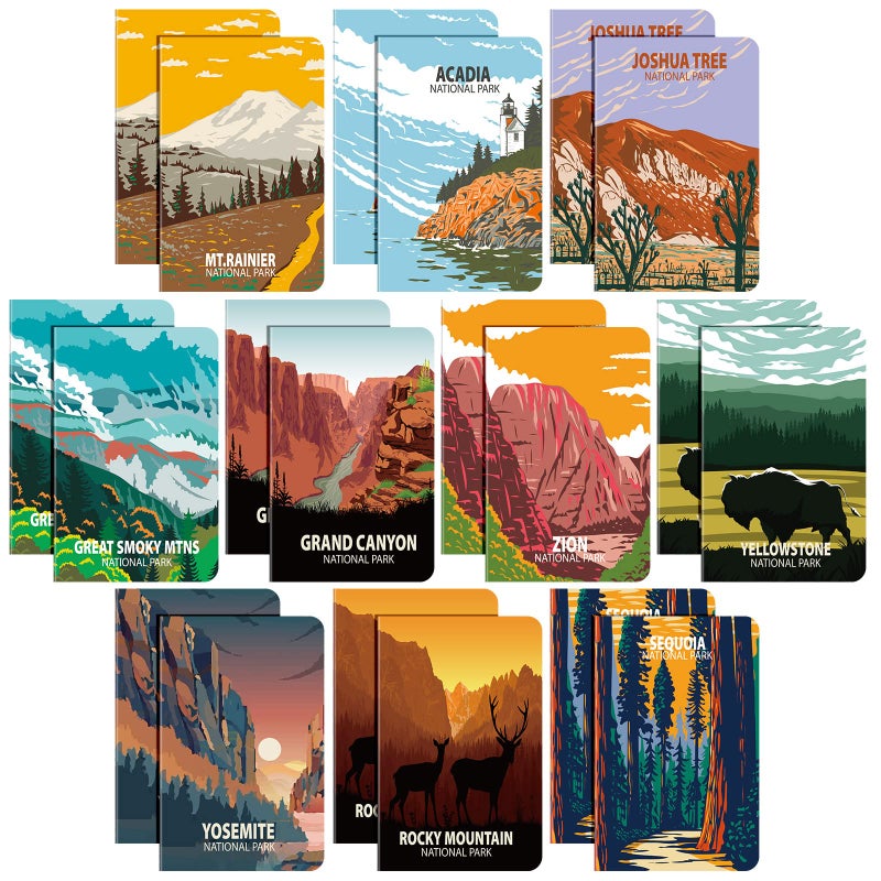 Sureio 20 Pack National Park Mini Notebook Pocket Adventure Notebook Memo Book Mountain Art Prints Small Notepad for Adventure Seekers, Hikers, Travellers, 3.2 x 5 Inches,10 Styles - Image 1