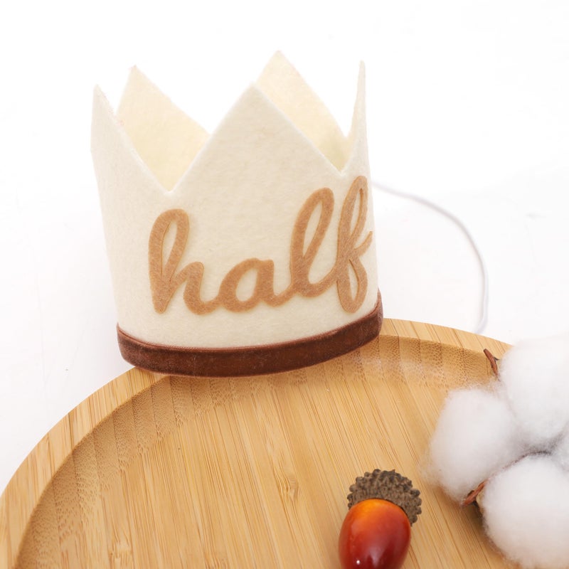 Agkvw Half Birthday Crown Boho Cake Smash Prop 6 Months Hat for Boys in Brown - Image 2