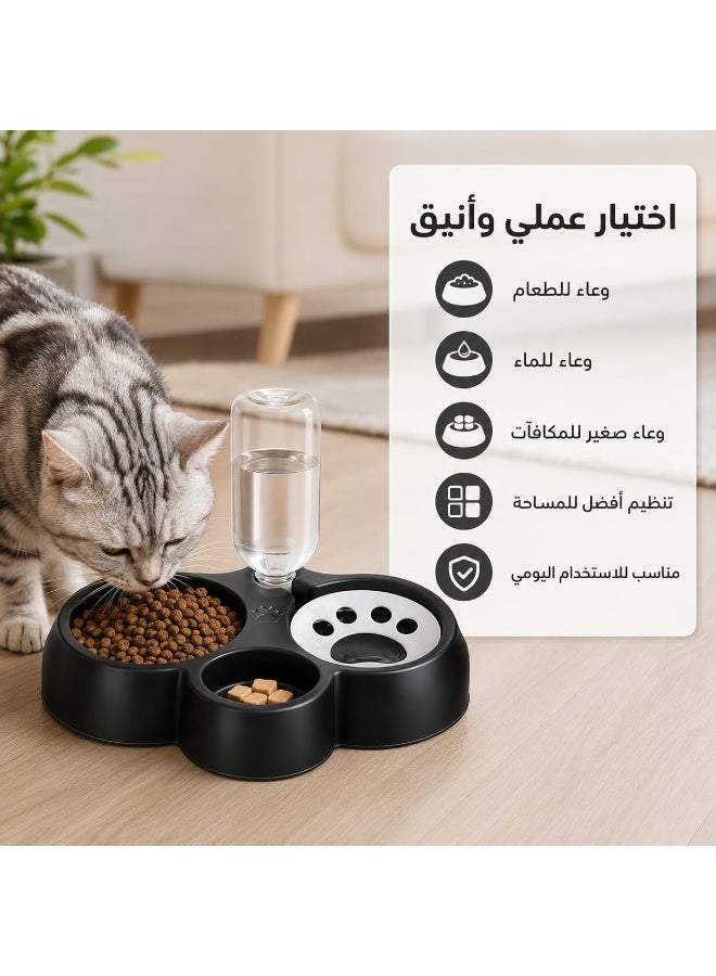طبق طعام ومياه 3 في 1 للحيوانات الأليفة – موزع مياه أوتوماتيكي مع وعاء للطعام ووعاء للمكافآت، مناسب للقطط والأرانب والكلاب الصغيرة، سهل التنظيف ومقاوم للانسكاب - Image 2