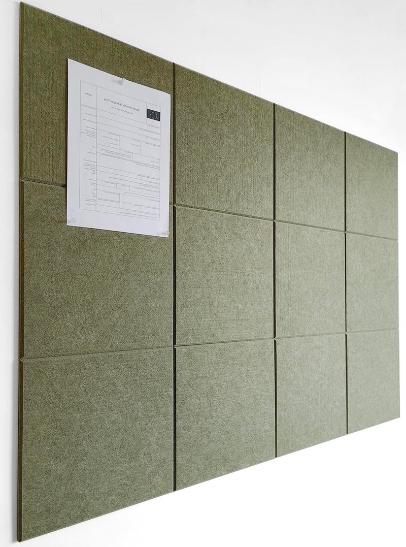 DECORITA Large Cork Board Alternative - 47"x35" 12 Pack Felt Wall Tiles with Safe Removable Adhesive Tabs, Cork Wall Tiles Cork Board for Home Office Pin Board Tack Board 48 x 36 - Olive - Image 1