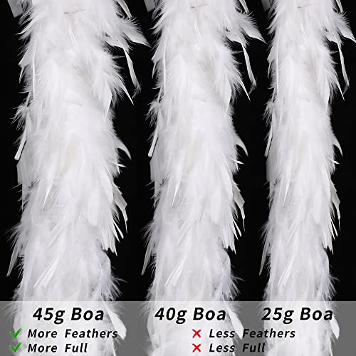 Larryhot 45g White Feather Boa - 2 Yards Turkey Boa Feathers for Party Bulk,Christmas,Wedding Centerpieces,Costume,Concert,Pet and Home Decoration(45g-White) - Image 4