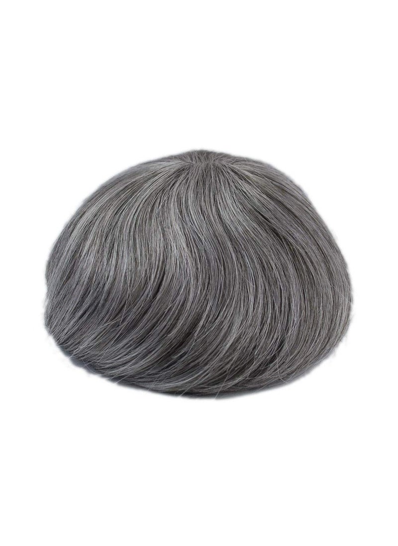 Suncolor Hair Mens Toupee Gray 260 Swiss Lace Human Hair Piece Dark Brown mixed 60 Gray Hair System 
