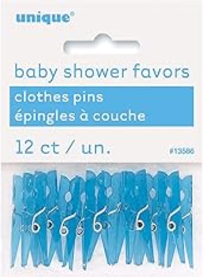 Unique Party 13586 - Plastic Blue Clothes Peg Baby Shower Favours, Pack of 12