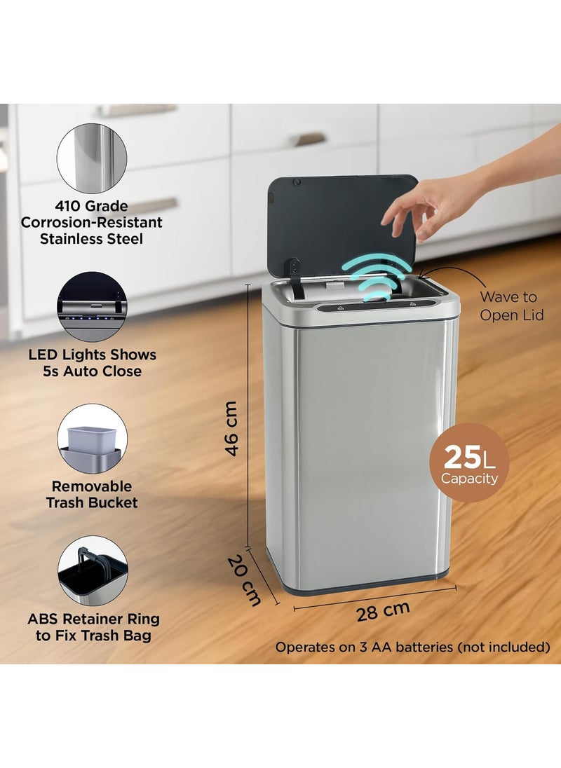 Kuber Industries Kuber Industries 25L Stainless Steel Automatic Touchless Motion Sensor Dustbin Quick Open Soft Close Lid Garbage Bin for Kitchen Bathroom Indoor Outdoor Trash Can  - Image 4