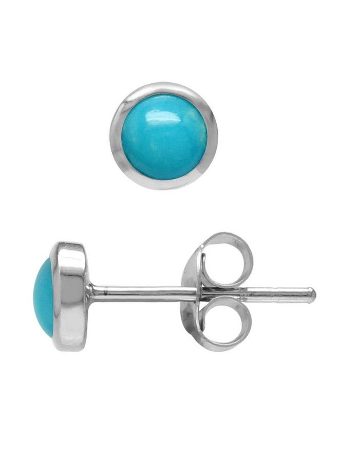 Silvershake 4Mm Petite Genuine Round Shape Arizona American Turquoise 925 Sterling Silver Stud Earrings Jewelry For Women And Teens Second Or Third Hole - Image 1