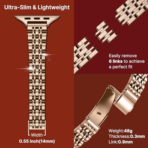 Fullmosa Slim Metal Band [No Watch] Compatible with Apple Watch Strap 41mm 40mm 38mm 46mm 45mm 44mm 42mm 49mm,Thin Strap for iWatch Ultra3/2/1 SE3/2/1 Series 11/10/9/8/7/6/5/4/3 2/1,Rose Gold - Image 4