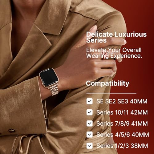 Fullmosa Slim Metal Band [No Watch] Compatible with Apple Watch Strap 41mm 40mm 38mm 46mm 45mm 44mm 42mm 49mm,Thin Strap for iWatch Ultra3/2/1 SE3/2/1 Series 11/10/9/8/7/6/5/4/3 2/1,Rose Gold - Image 5