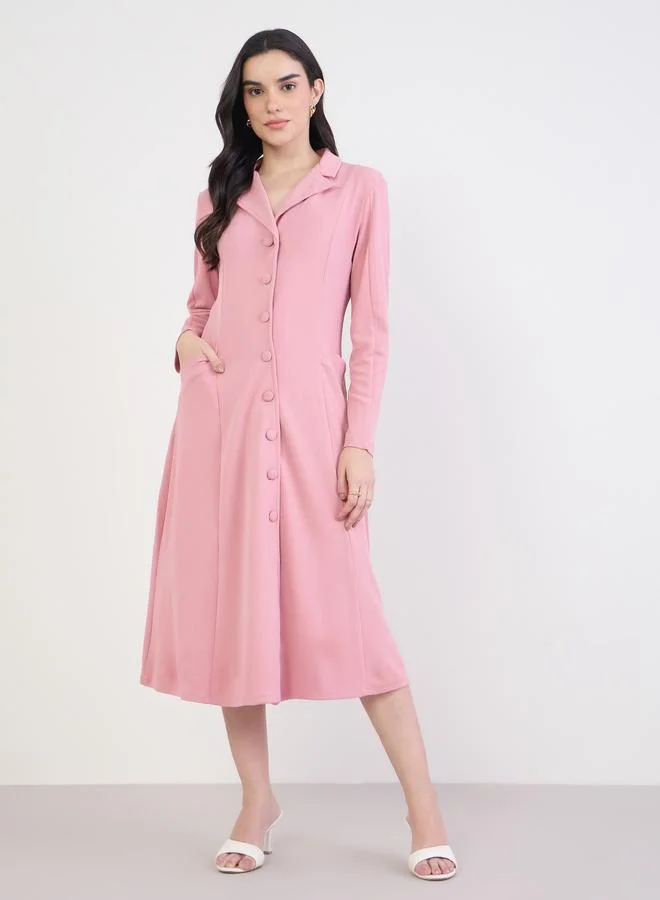 Styli Pink Long Sleeves Blazer Midi Dress