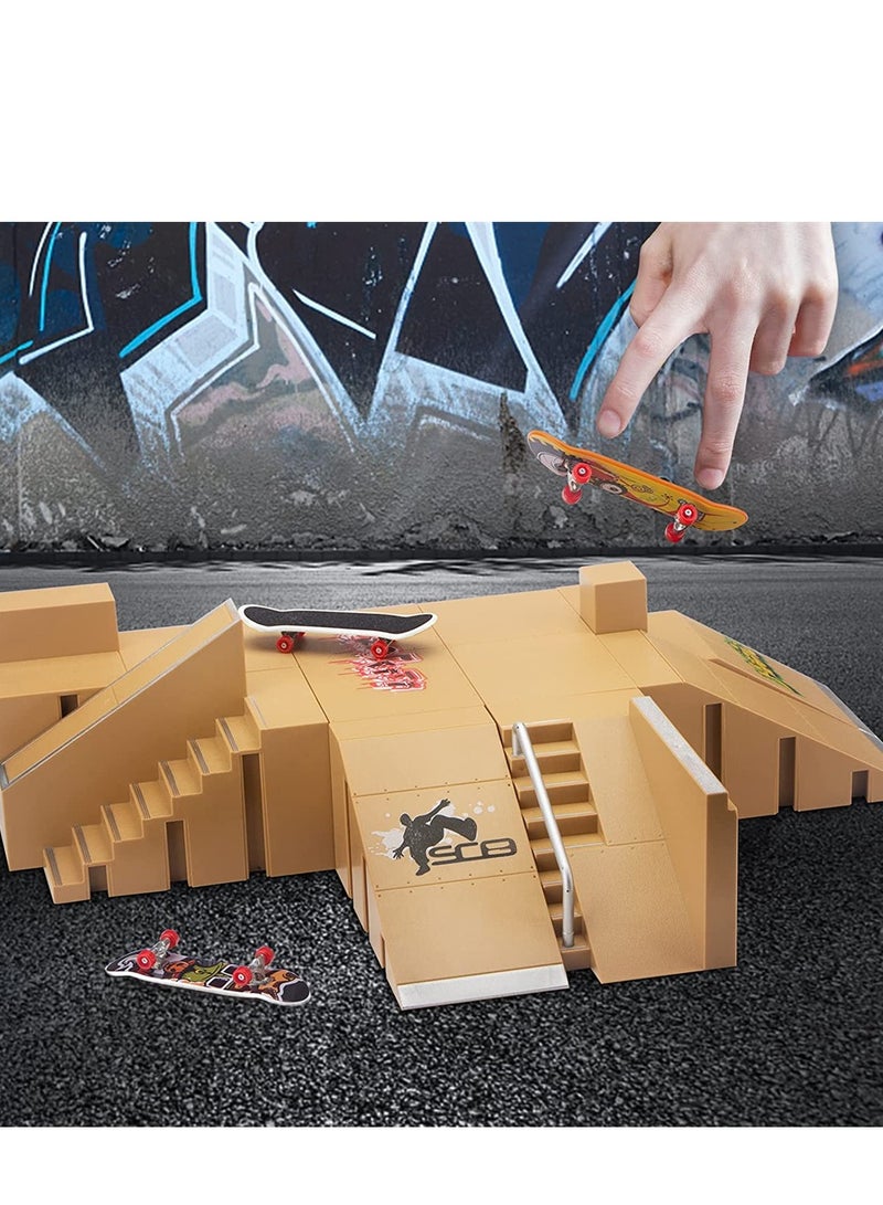 KASTWAVE Fingerboard Skatepark, Finger Skate Park Kit for Kids Gift, Mini Finger Skateboard Ramp Set Including 8 Pcs Fingerboard Skatepark and 3 Pcs Fingerboards, Kids Toy and Gift for Boys and Girls - Image 2