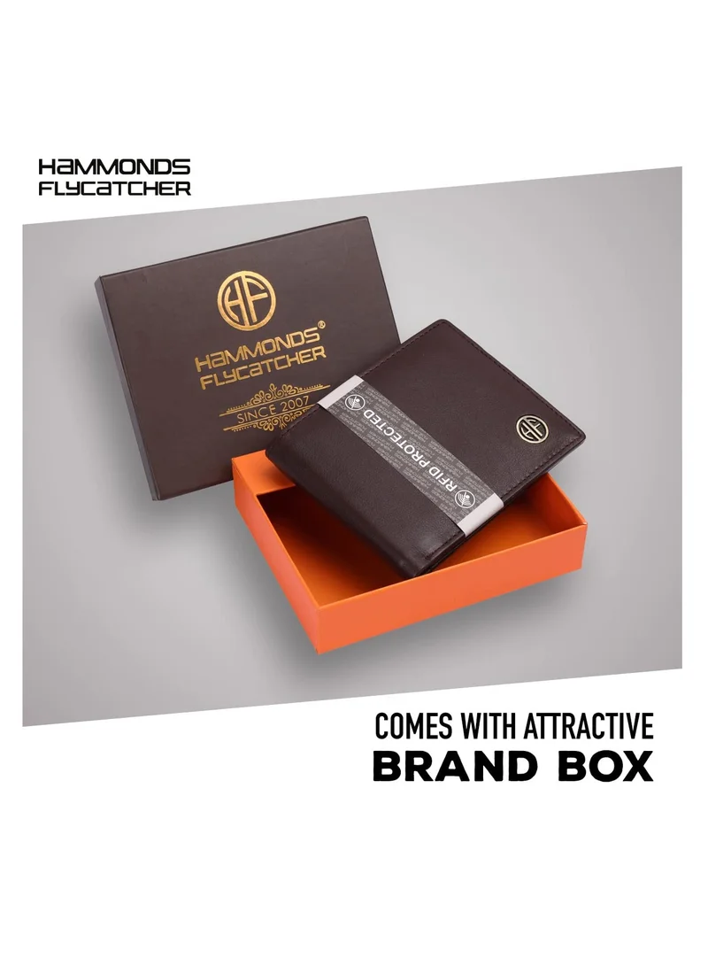 HAMMONDS FLYCATCHER Leather Wallets for Men | Redwood Brown Men's Wallet | FID Protected Leather Wallet for Men | Men’s Wallet with 4 Card Slots | Purse for Men/Money Bag - Gift for Him