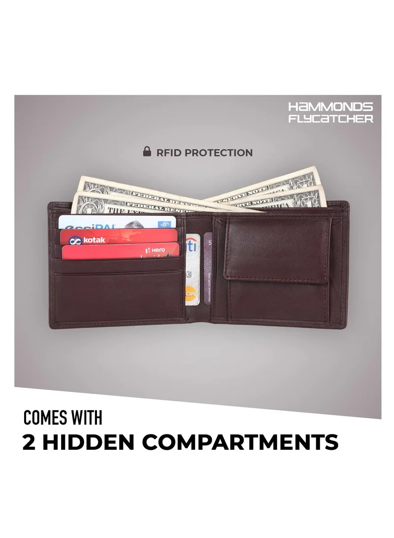 HAMMONDS FLYCATCHER Leather Wallets for Men | Redwood Brown Men's Wallet | FID Protected Leather Wallet for Men | Men’s Wallet with 4 Card Slots | Purse for Men/Money Bag - Gift for Him