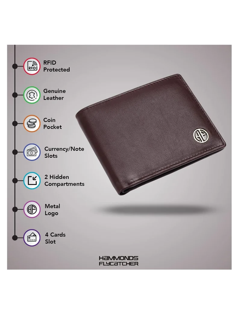 HAMMONDS FLYCATCHER Leather Wallets for Men | Redwood Brown Men's Wallet | FID Protected Leather Wallet for Men | Men’s Wallet with 4 Card Slots | Purse for Men/Money Bag - Gift for Him