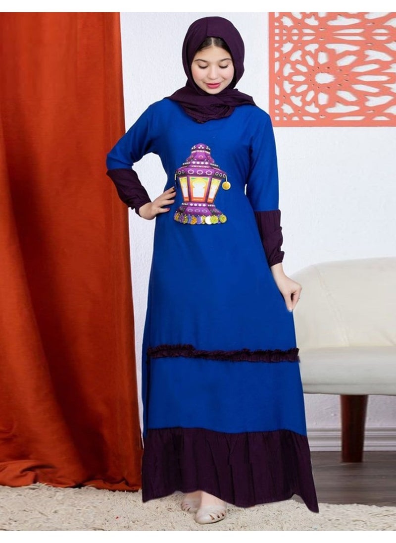 FULL JOY - Girls' Prayer Dress  Made Of Viscose Cotton and Separate Veil, Blue - Image 1
