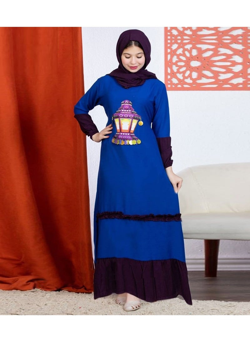 FULL JOY - Girls' Prayer Dress  Made Of Viscose Cotton and Separate Veil, Blue - Image 1