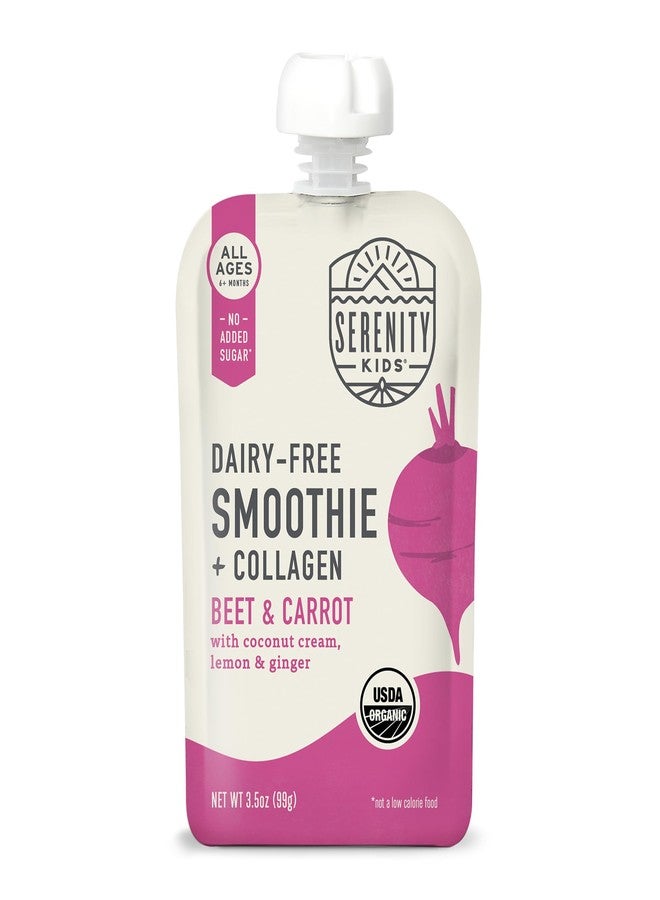 Serenity Kids 6+ Months Dairy-Free Smoothie Baby Food | USDA Organic | Grass Fed Collagen Protein | 3.5 Ounce BPA-Free Pouch | Beet & Carrot | 1 Count - Image 1