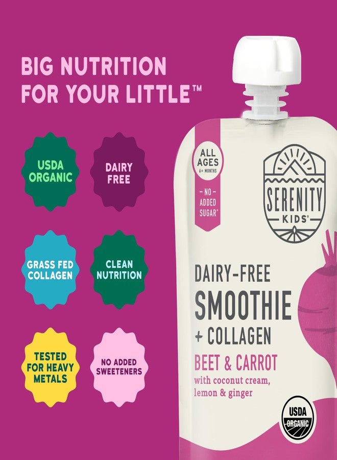 Serenity Kids 6+ Months Dairy-Free Smoothie Baby Food | USDA Organic | Grass Fed Collagen Protein | 3.5 Ounce BPA-Free Pouch | Beet & Carrot | 1 Count - Image 4