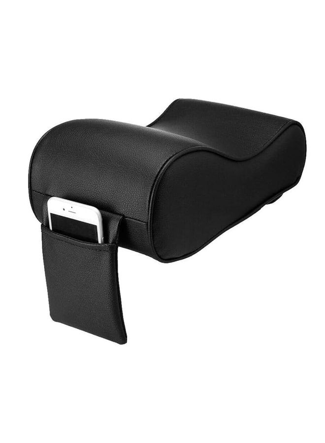Car Armrest Booster Pad – Thick Memory Foam Console Cushion with Phone Pocket & Adjustable Straps – PU Leather Center Armrest Support for Driver Comfort & Elbow Relief – Universal Fit (Black) - Image 1