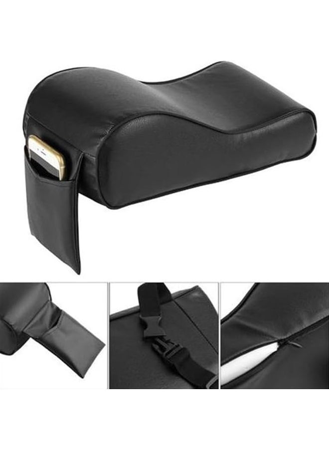 Car Armrest Booster Pad – Thick Memory Foam Console Cushion with Phone Pocket & Adjustable Straps – PU Leather Center Armrest Support for Driver Comfort & Elbow Relief – Universal Fit (Black) - Image 5