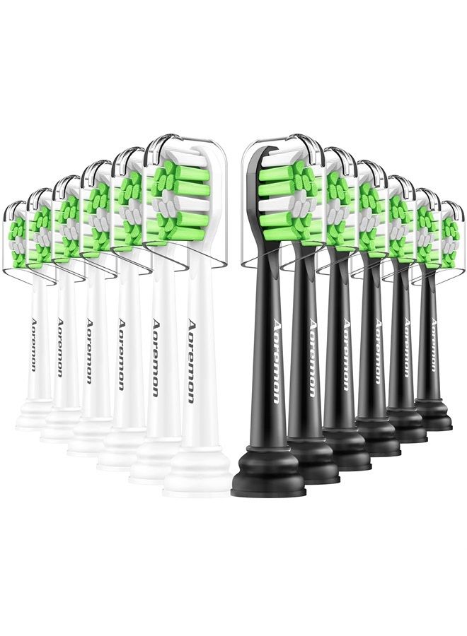 Aoremon Toothbrush Heads Compatible with Philips Sonicare Diamondclean, Plaque Control, Gum Health, FlexCare, HealthyWhite, Essence+, EasyClean Click-on Electric Toothbrush Handles, 6 Black + 6 White - Image 1